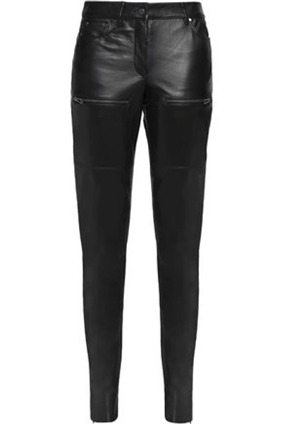 Belstaff Woman Leather Slim-leg Pants Black