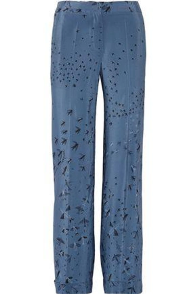 Valentino Woman Swallow Metamorphosis Printed Silk Crepe De Chine Wide-leg Pants Blue