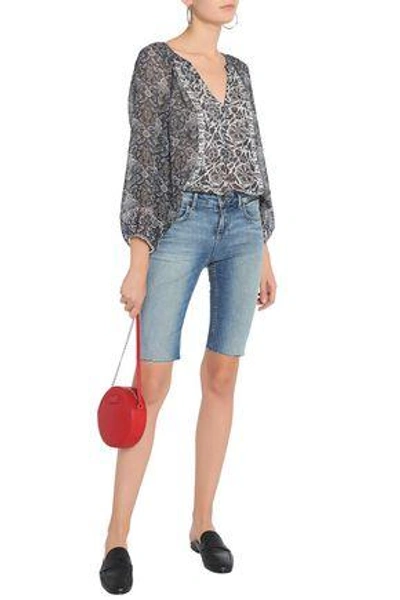 Alice And Olivia Distressed Denim Bermuda Shorts In Light Denim