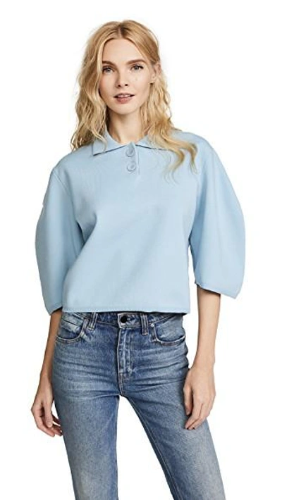 Tibi Sculpted Sleeve Polo Sweater In Soft Blue