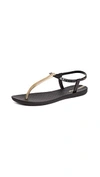 Ipanema Bandeau T-strap Sandals In Black/gold