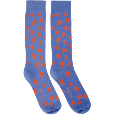 Jw Anderson Hearts Cotton Intarsia Knit Socks In Cerulean Blue