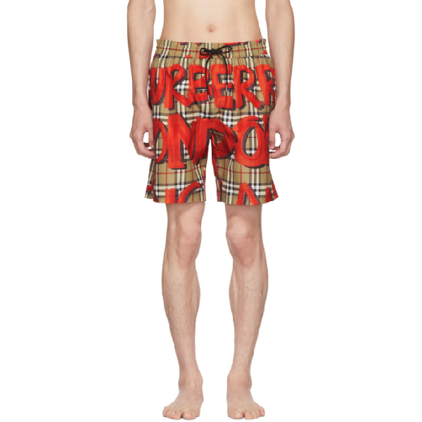 burberry graffiti print vintage check swimsuit