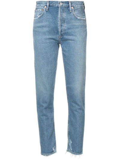 Agolde Acid Wash Cropped Jeans In Blue