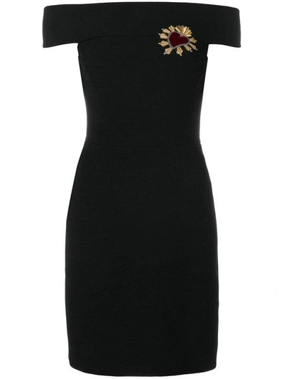 Dolce & Gabbana Off-the-shoulder Embroidered Wool Dress In Black