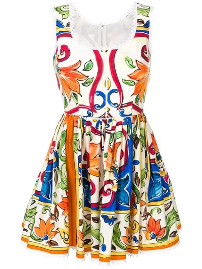 Dolce & Gabbana Majolica-print Scoop-neck Cotton-poplin Dress In Multicoloured