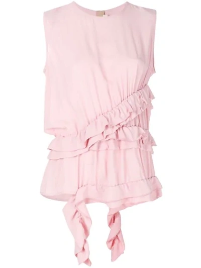 Marni Sleeveless Ruffled-waist Silk-woven Blouse In Pink