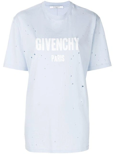 Givenchy Destroyed Logo T-shirt In Blue