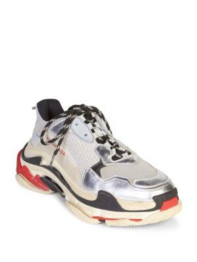 Balenciaga Men's Triple S Mesh & Leather Sneakers In Grey