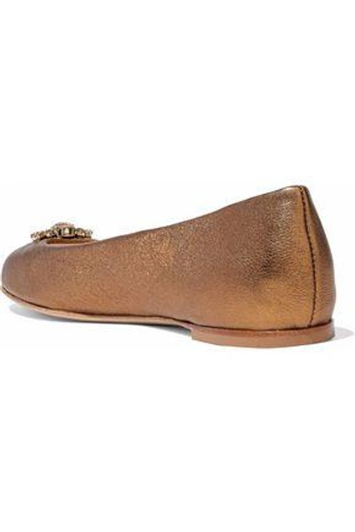 Giuseppe Zanotti Woman Crystal-embellished Metallic Leather Ballet Flats Bronze
