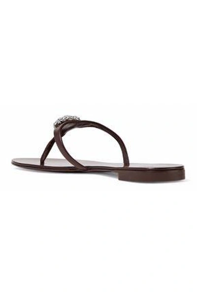 Giuseppe Zanotti Woman Crystal-embellished Leather Sandals Dark Brown