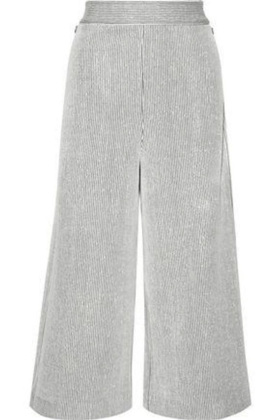 Tibi Woman Striped Ribbed-knit Wide-leg Pants White