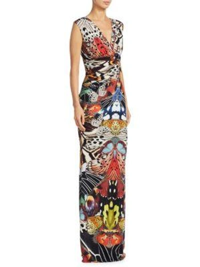 Roberto Cavalli Butterfly V-neck Maxi Dress In Black Copper