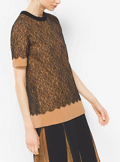 Michael Kors Cashmere And Chantilly Lace T-shirt In Black