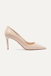 Prada Glossed Textured-leather Pumps In Neutrals