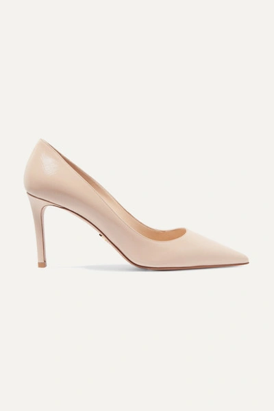 Prada Glossed Textured-leather Pumps In Neutrals