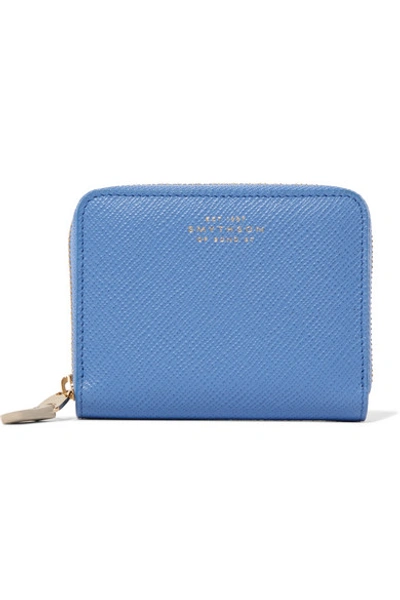 Smythson Panama Textured-leather Wallet In Blue