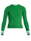 Valentino Logo & Striped Cuffs Rib Knit Sweater In Green
