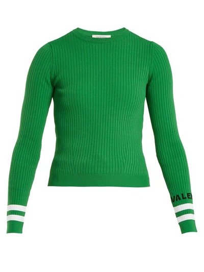 Valentino Logo&条纹袖口罗纹针织毛衣 In Green