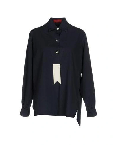 The Gigi Solid Color Shirts & Blouses In Dark Blue