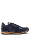 Valentino Garavani Rockrunner Camouflage Suede And Leather Trainers In Navy