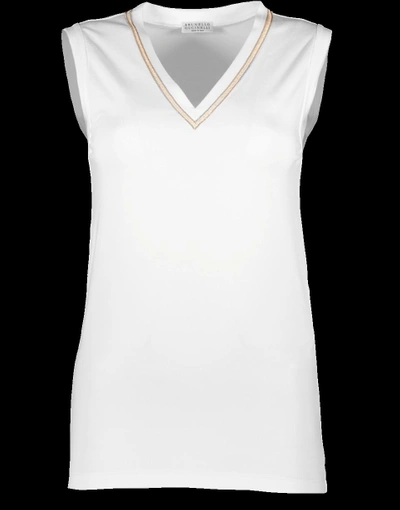 Brunello Cucinelli Flat Lurex Stitch T-shirt In White