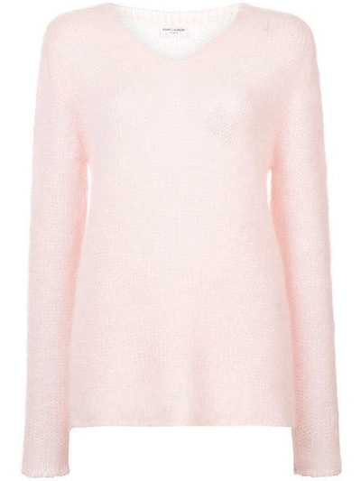 Saint Laurent Pink Mohair V-neck Sweater