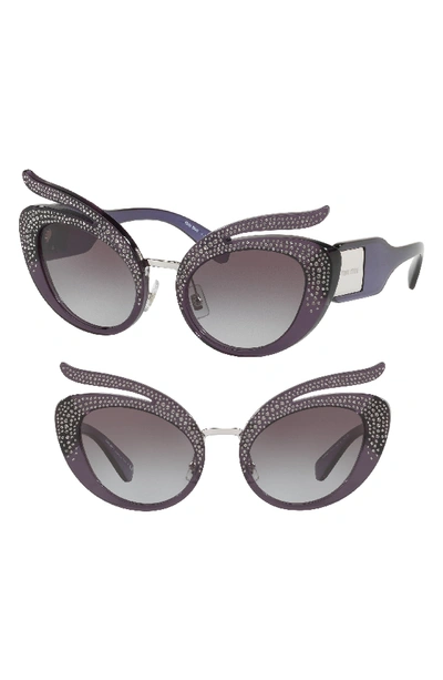 Miu Miu Women's Embellished Cat Eye Sunglasses, 55mm In Transparent Violet/gray Gradient