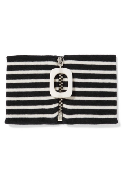 Jw Anderson Stripe Wool Rib Knit Neckband W/ Zip In Navy