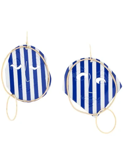 Jw Anderson Moon Face Gold-tone And Varnish Earrings In Blue