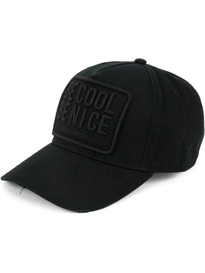Dsquared2 Be Cool Be Nice Embroidery Gabardine Hat In Black