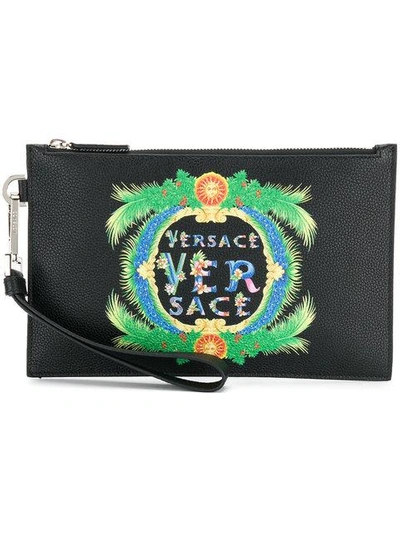 Versace Beverly Palm Print Pouch In Black
