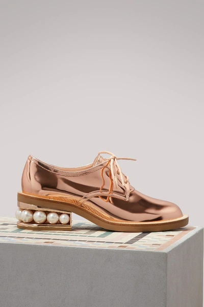 Nicholas Kirkwood Copper Eco-patent Leather Casati Pearl Derby Shoes In Metallized
