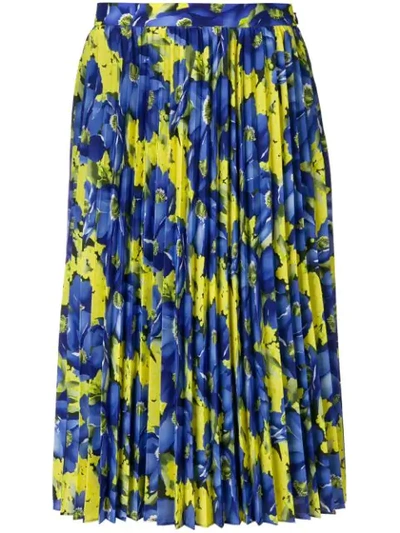 Balenciaga Pleated Printed Crepe De Chine Skirt In Jaune-violet