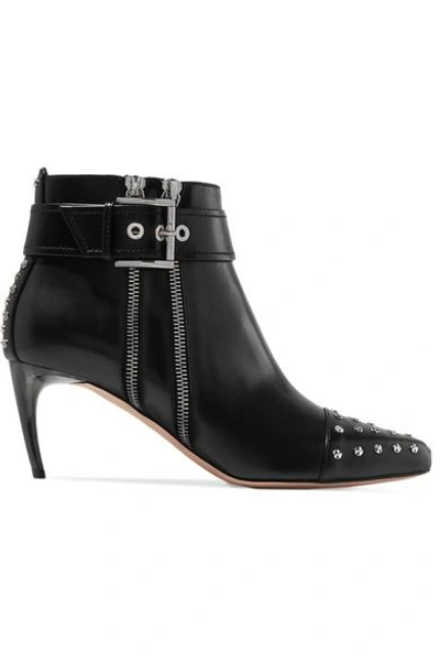Alexander Mcqueen Embellished Leather Ankle Boots In Black