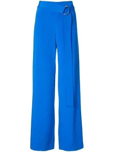 Adam Lippes Belted Silk Crepe De Chine Wide-leg Pants In Bright Blue