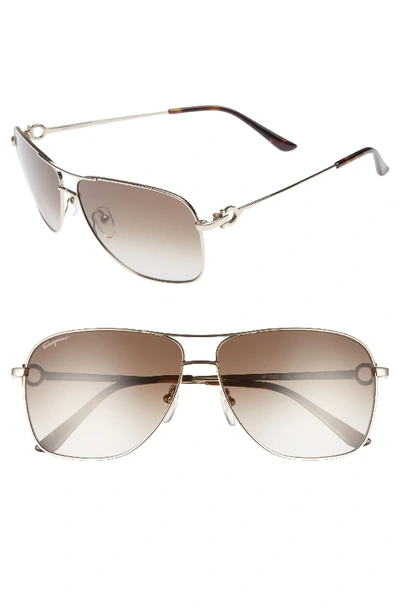 Ferragamo Gancio 61mm Aviator Sunglasses - Shiny Gold