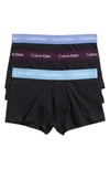Calvin Klein 3-pack Stretch Cotton Low Rise Trunks In Blue/ Spellbound/ Fervent