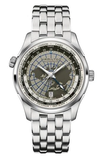 Hamilton Jazzmaster Gmt Automatic Bracelet Watch, 40mm In Silver