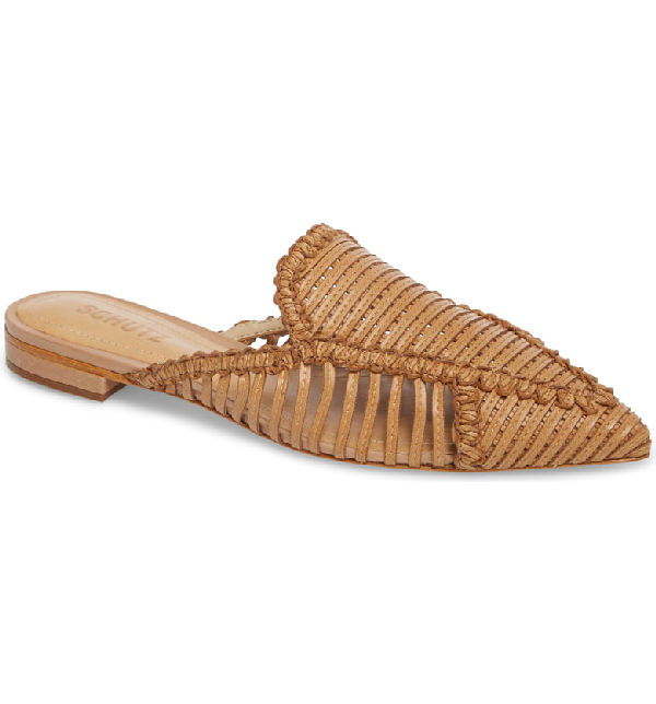 Schutz Leather Basket Weave Mules In 