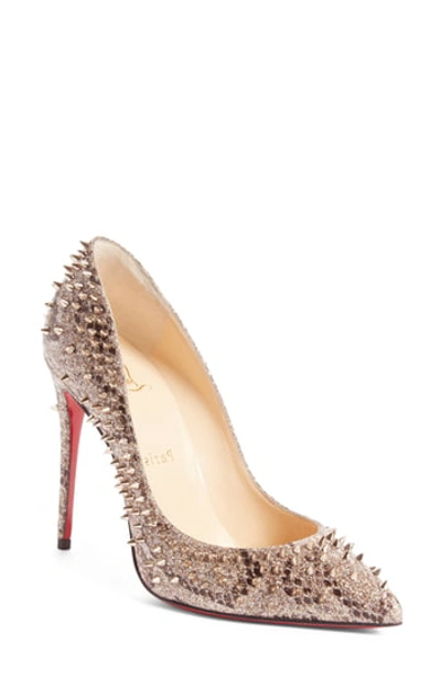 Christian Louboutin Escarpic 100mm Spiked Fabric Red Sole Pumps In Beige