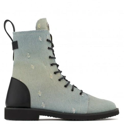 Giuseppe Zanotti - Denim And Black Leather Boot Ardell In Blue