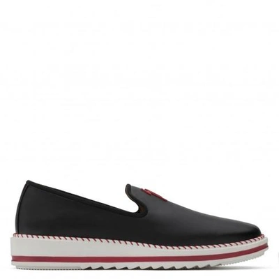 Giuseppe Zanotti Leather Loafer With Red Signature Tim In Black
