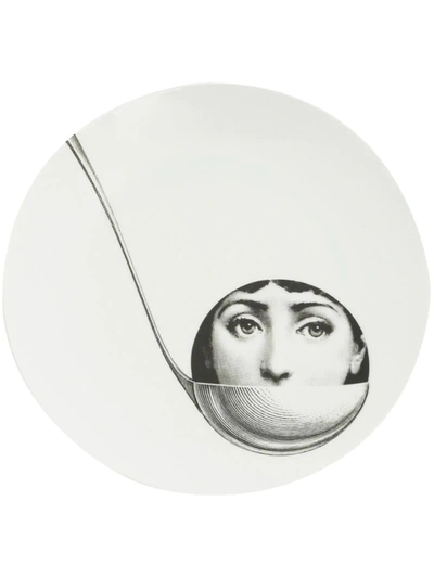 Fornasetti Face In Ladle Printed Plate In White