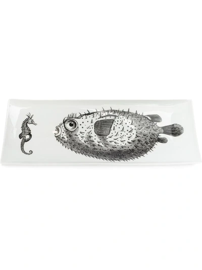 Fornasetti Pufferfish & Seahorse Plate In Black