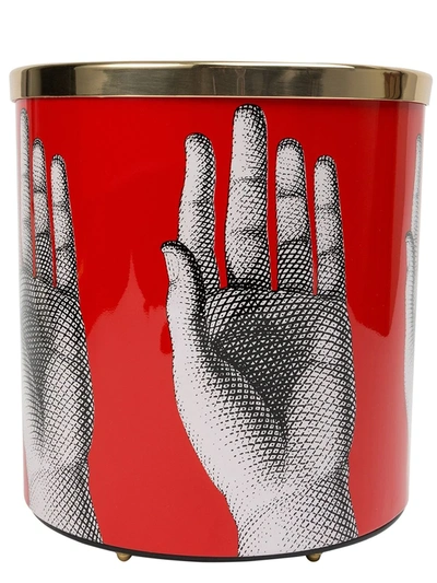 Fornasetti Hand Print Wastepaper Basket In Red