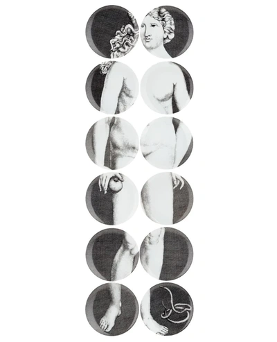 Fornasetti 12 Piece Plate Set In White/black