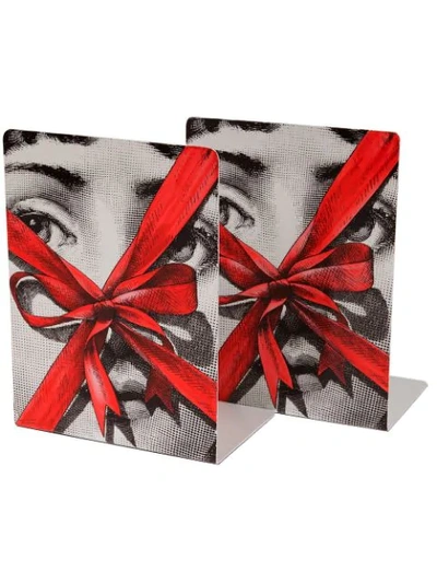 Fornasetti Printed Metal Bookends In Red