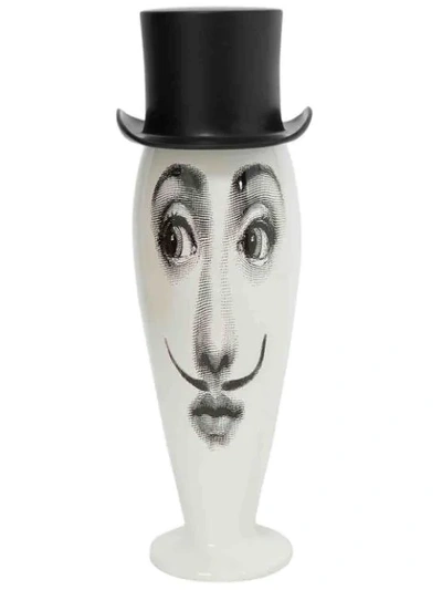 Fornasetti Top Hat Lidded Vase In Smilzo Moustache B/w