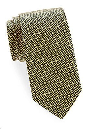 Brioni Geometric Silk Tie In Navy - Yellow